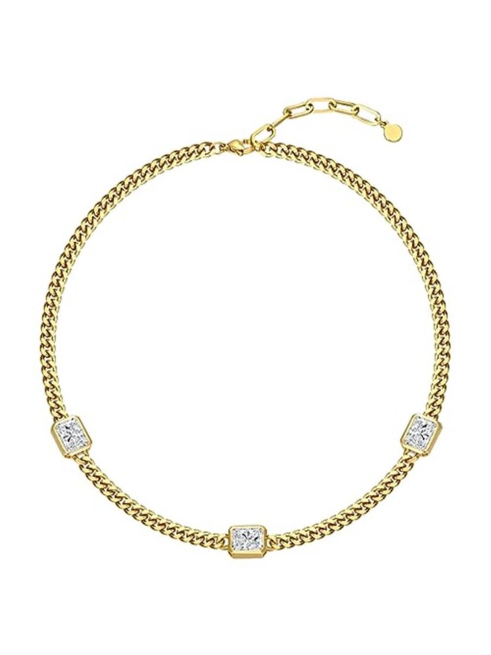 18K Gold Plated CZ Cuban Chain Choker 16" Adjustable Layering Necklace